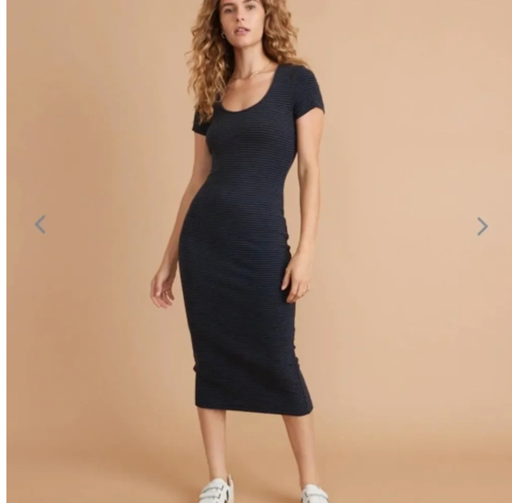 Marine Layer Lexi Rib Daytime Midi Dress Blue Navy Striped Stretch Size Medium